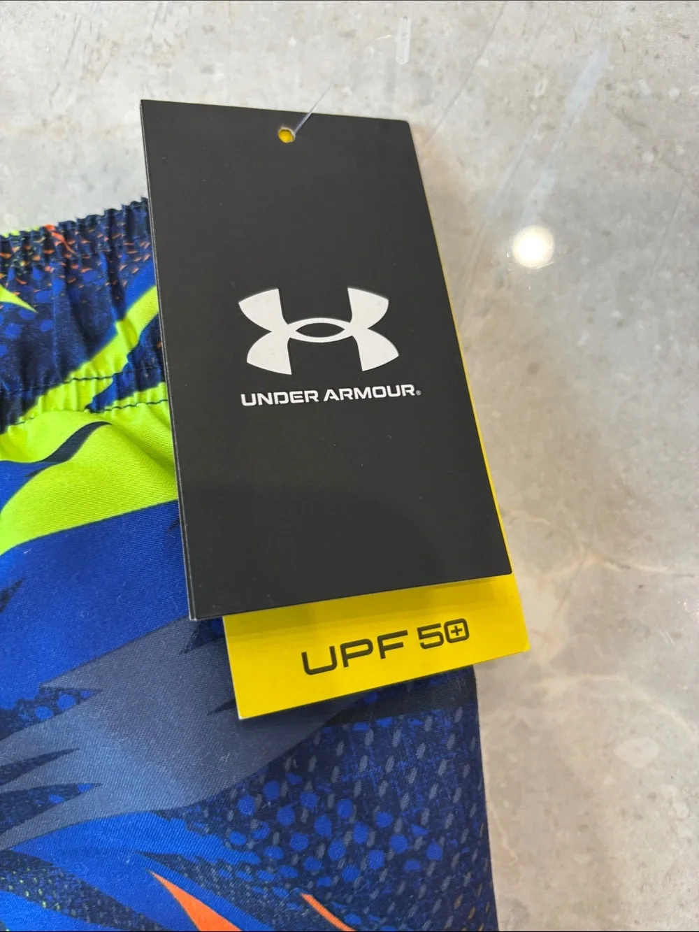 Under Armour Boys Navy Neon Green Orange Lightning Swim Shorts